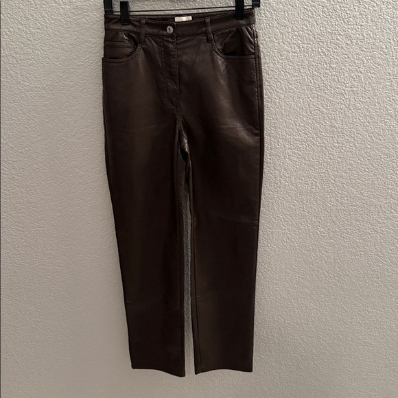 Aritzia Wilfred High Rise Faux Leather Pants Brown Size 4 - Picture 4 of 10